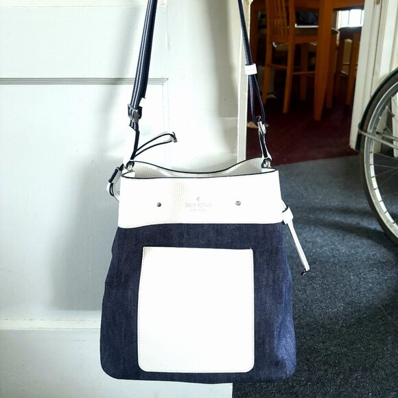 kate spade Handbags - Kate Spade Marti Dark Denim Shoulder Bag with White Pebbled Leather Accents NWOT